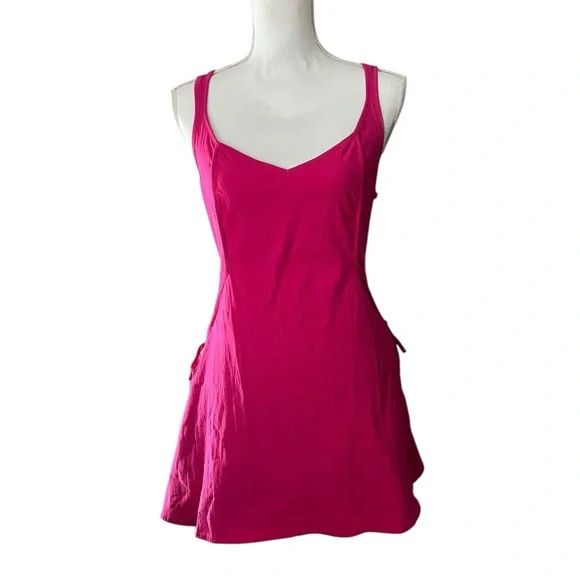 Free People Forever fancy Hot Pink Mini Dress Tie sides with buttons Size S NWT - Picture 5 of 11